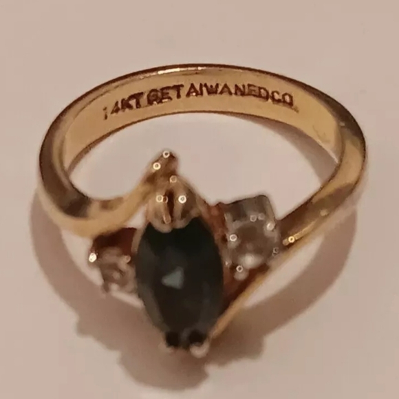 Blue Marquise Sapphire Engagement Ring 14kTG TAIWAN EDCO Yellow Gold SIZE 5 - Picture 6 of 8